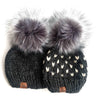 Youth Knit Hearts Pom Hat | Charcoal Gray + Off White - b.e.happe