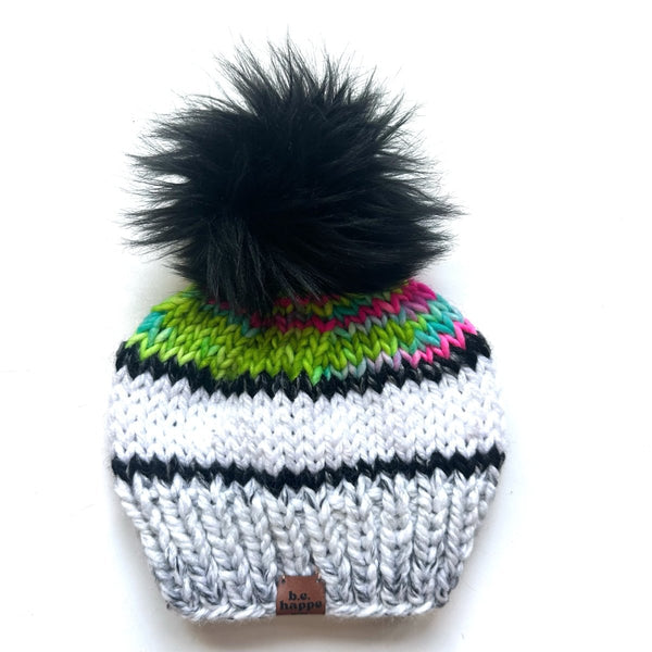 Youth Knit Pom Hat | Black Rainbow Beanie - b.e.happe