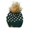 Youth Knit Pom Hat | Dark Green Hearts Beanie - b.e.happe