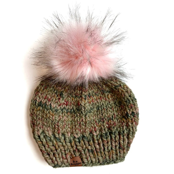 Youth Knit Pom Hat | Green Variegated Beanie - b.e.happe
