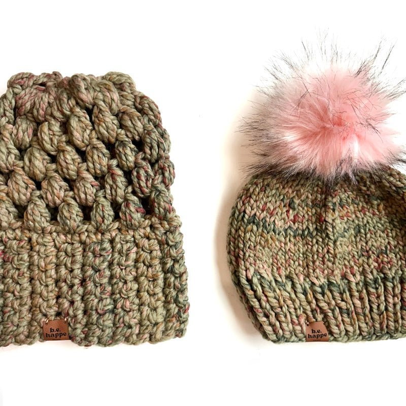 Youth Knit Pom Hat | Green Variegated Beanie - b.e.happe