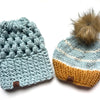 Youth Knit Pom Hat | Light Blue Stripe Beanie - b.e.happe