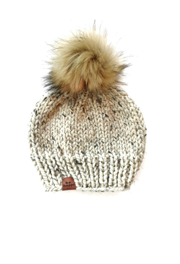 Youth Knit Pom Hat | Oatmeal Beanie - b.e.happe
