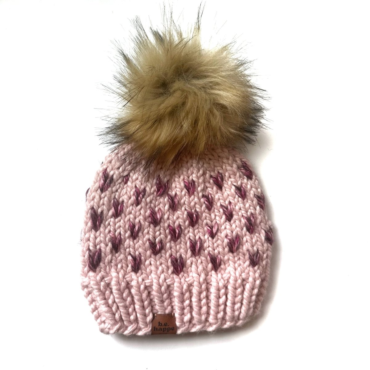 Youth Knit Pom Hat | Pink Knit Beanie - b.e.happe
