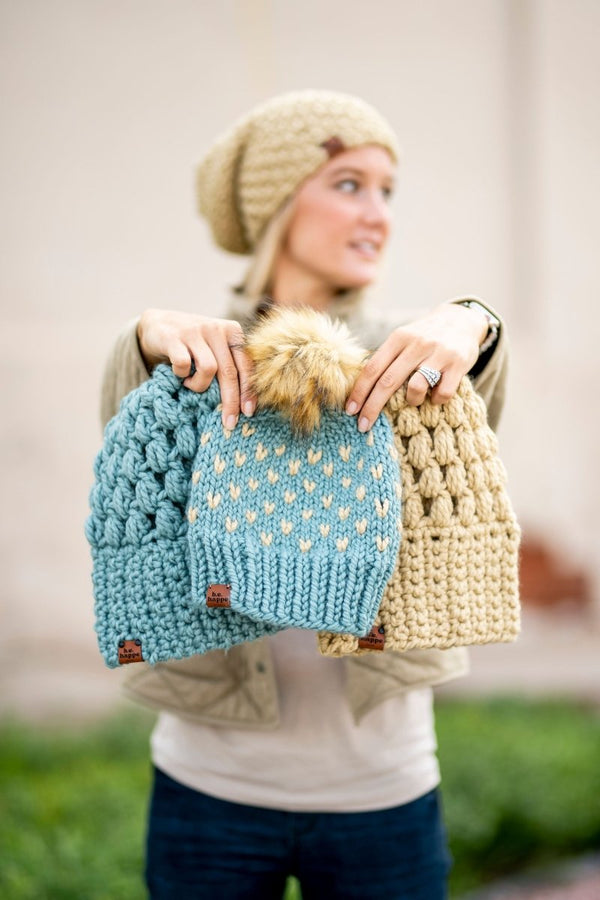Youth Knit Pom Hat | Succulent Heart Beanie - b.e.happe