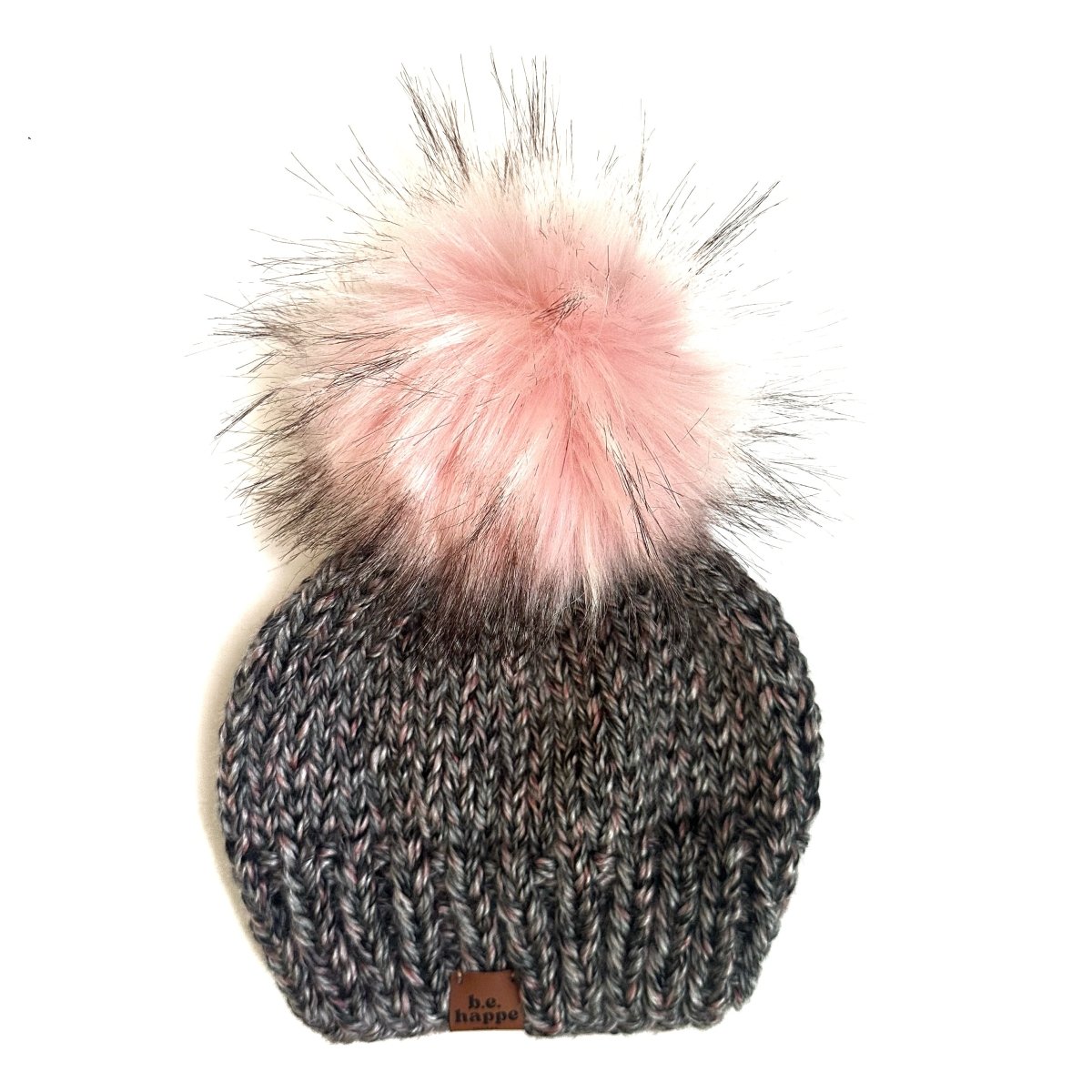 Youth Wool Free Knit Pom Hat | Black + Pink Beanie - b.e.happe