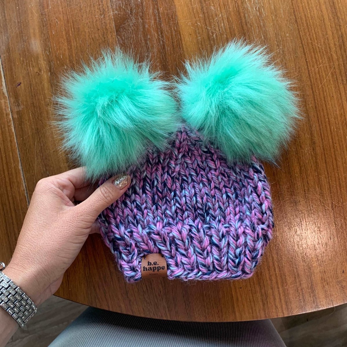 Youth Wool Free Knit Pom Hat | Purple Double Pom - b.e.happe