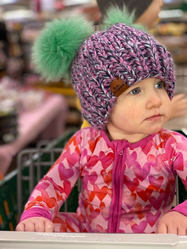 Youth Wool Free Knit Pom Hat | Purple Double Pom - b.e.happe