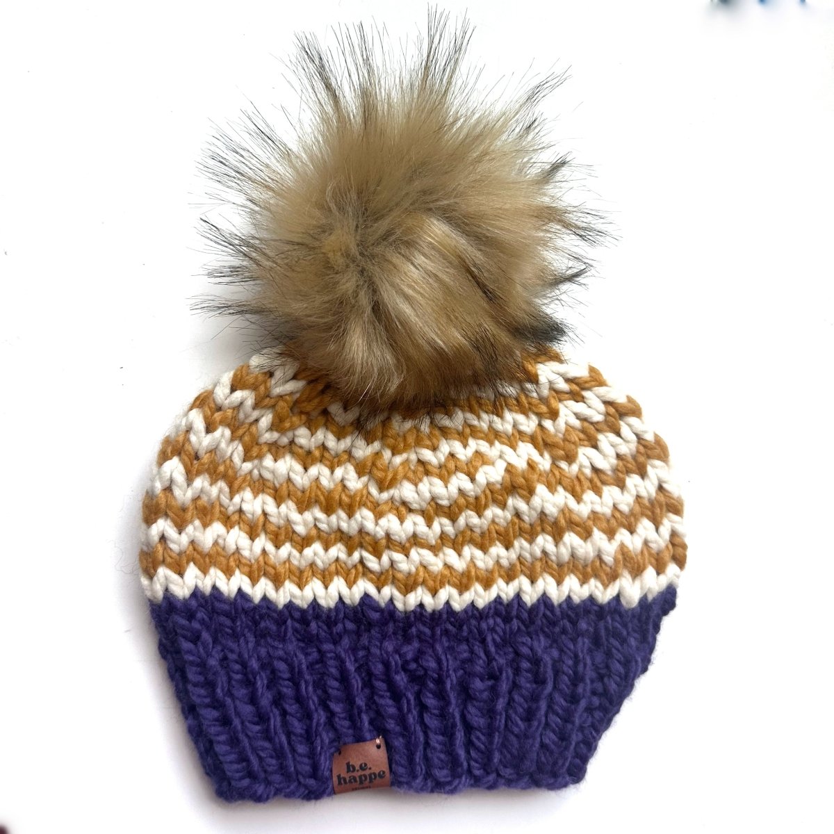 Youth Zig Zag Knit Hat | Mustard Yellow + Purple + Off White - b.e.happe