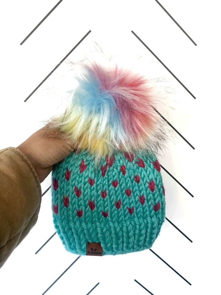 3 - 6 month Baby Pom Hat | Wool Free Rainbow Beanie - b.e.happe