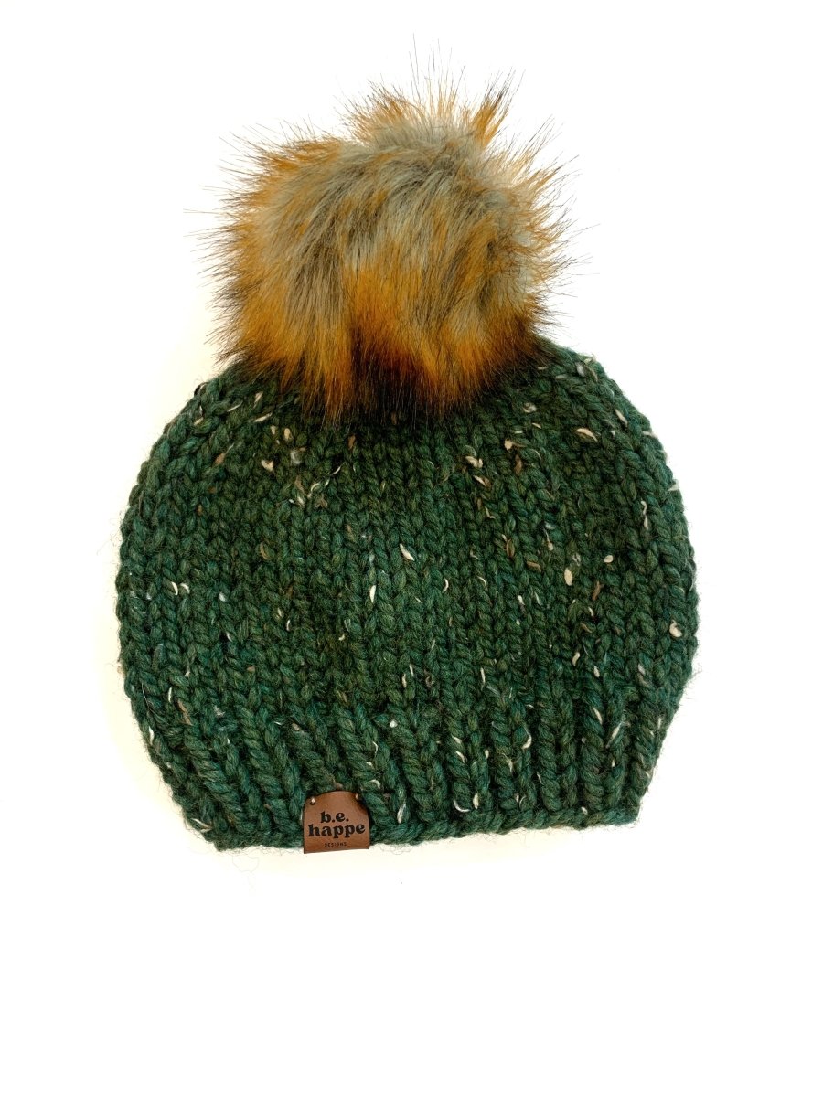 6 - 12 month Baby Knit Pom Hat | Green Pom Beanie - b.e.happe