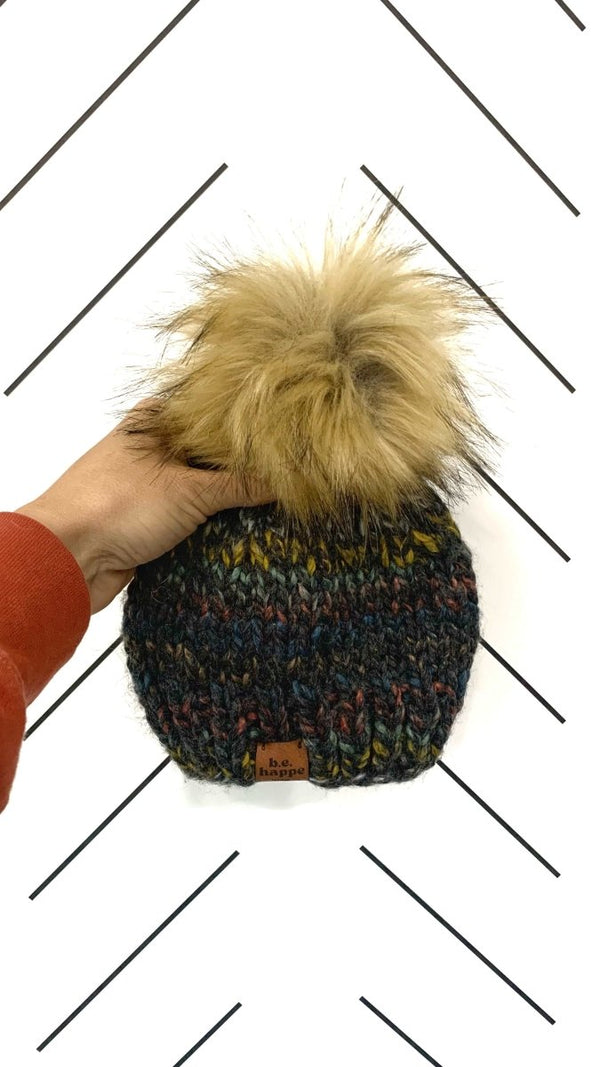 6 - 12 Month Baby Pom Hat | Bedrock Knit Beanie - b.e.happe