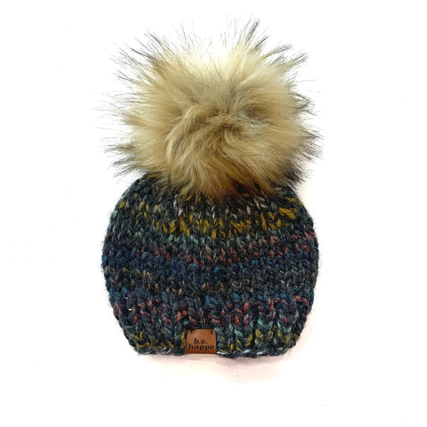 6 - 12 Month Baby Pom Hat | Bedrock Knit Beanie - b.e.happe