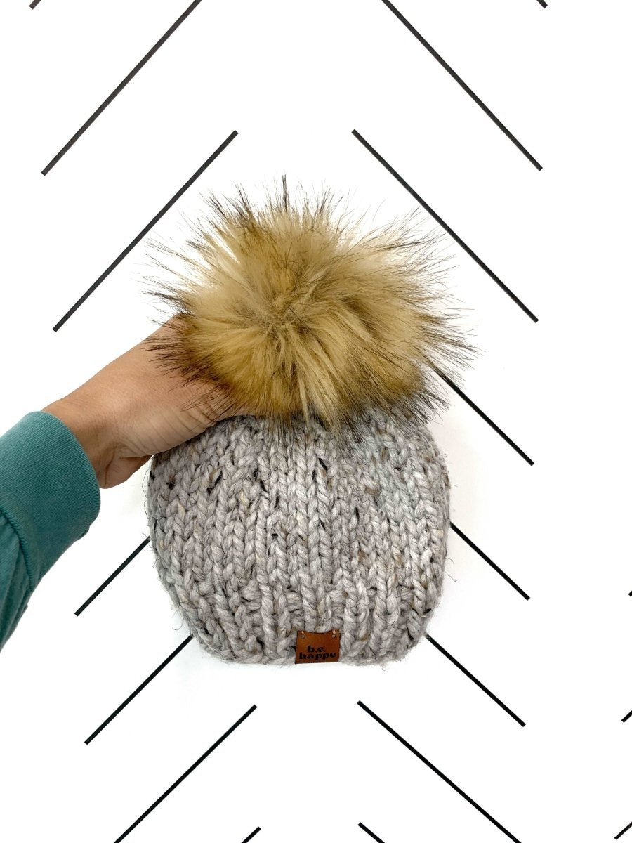 6 - 12 month Baby Pom Hat | Grey Knit Beanie - b.e.happe