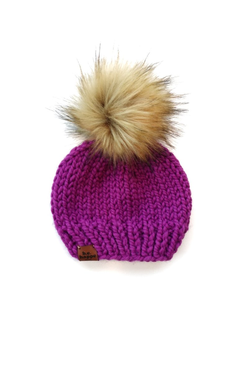 6 - 12 month Baby Solid Knit Pom | Lollipop Purple - b.e.happe