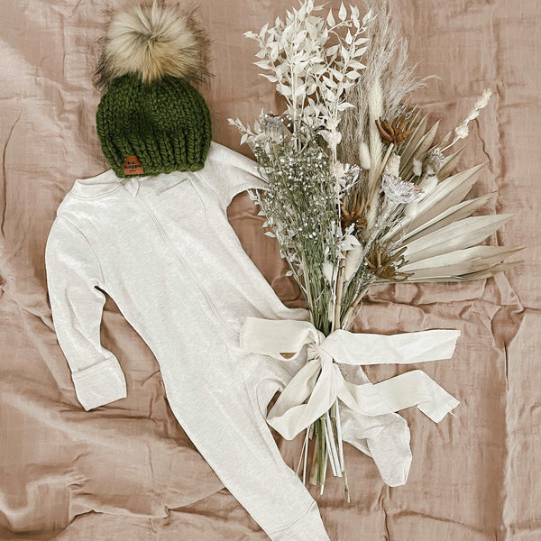 Handmade Solid Knit Pom Hat | Cilantro Green