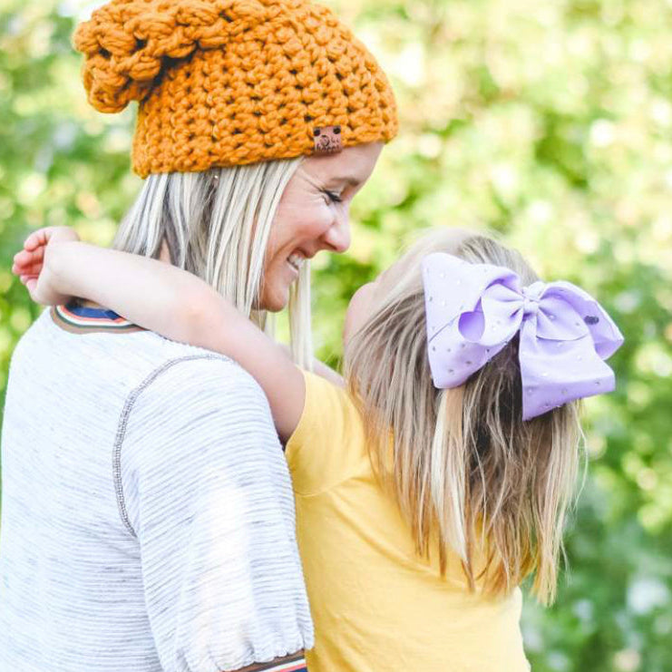 Crochet Puff Stitch Slouch Hat | Butterscotch Slouchy Beanie - Adult from b.e.happe 