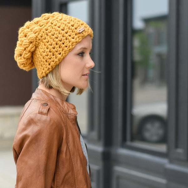 Crochet Slouch Hat | Yellow Slouchy Beanie -  from b.e.happe 