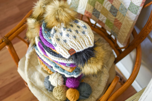 Adult Knit Pom Hat | Off White Heart Beanie -  from b.e.happe 