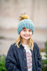 Mommy and me knit heart pom pom hat, behappe handmade knit pom hat, chunky knit pom pom beanie, mommy and mini winter beanie, handmade knit winter hat with pom pom, faux fur pom pom winter hat, pom pom youth winter hat with hearts, girl blue handmade knit beanie 
