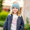 Adult Knit Pom Hat | Blue + Tan Heart Beanie - b.e.happe