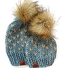 Adult Knit Pom Hat | Blue + Tan Heart Beanie - b.e.happe