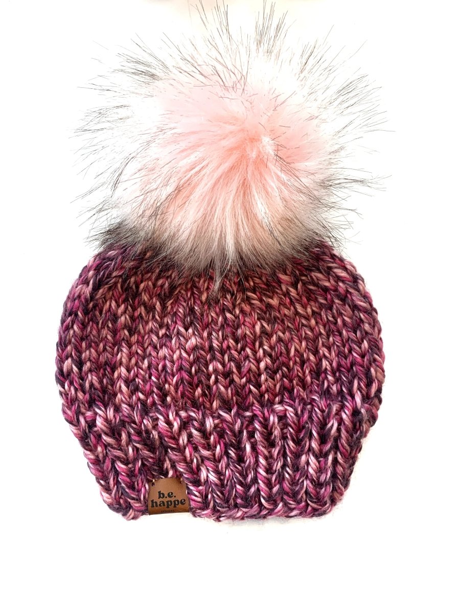 Adult Knit Pom Hat | Pink Wool Free Beanie - b.e.happe