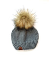 Adult Knit Pom Hat | Slate Gray Beanie - b.e.happe
