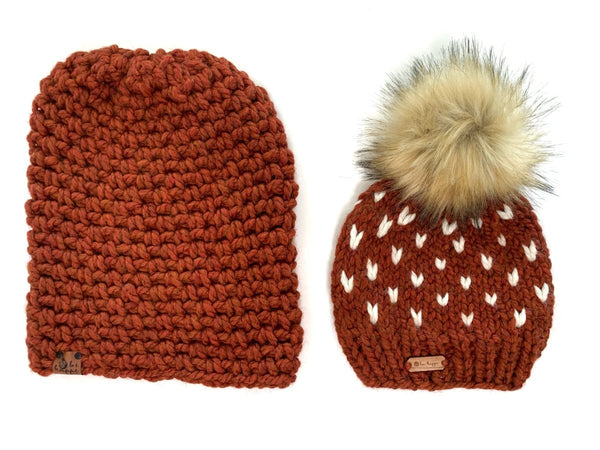 Adult Knit Pom Hat | Spice Heart Beanie - b.e.happe
