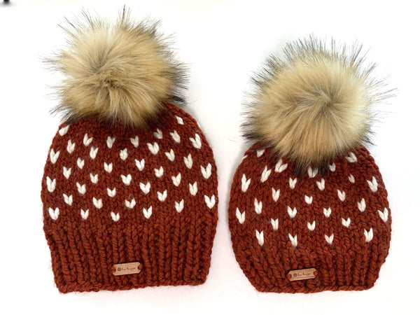 Adult Knit Pom Hat | Spice Heart Beanie - b.e.happe