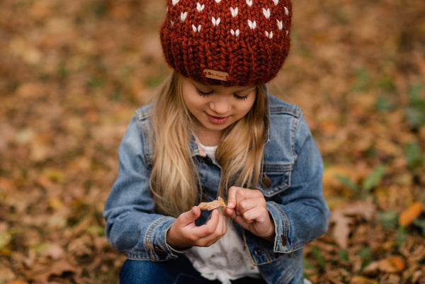Adult Knit Pom Hat | Spice Heart Beanie - b.e.happe