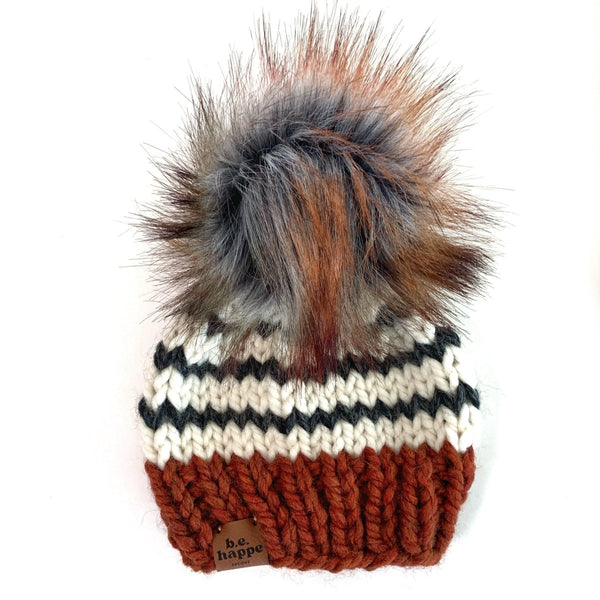 Baby Knit Pom Hat | Spice Striped Beanie - b.e.happe