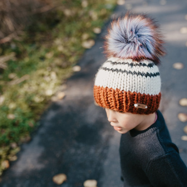 Baby Knit Pom Hat | Spice Striped Beanie - b.e.happe