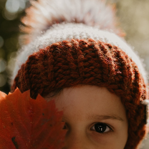 Baby Knit Pom Hat | Spice Striped Beanie - b.e.happe