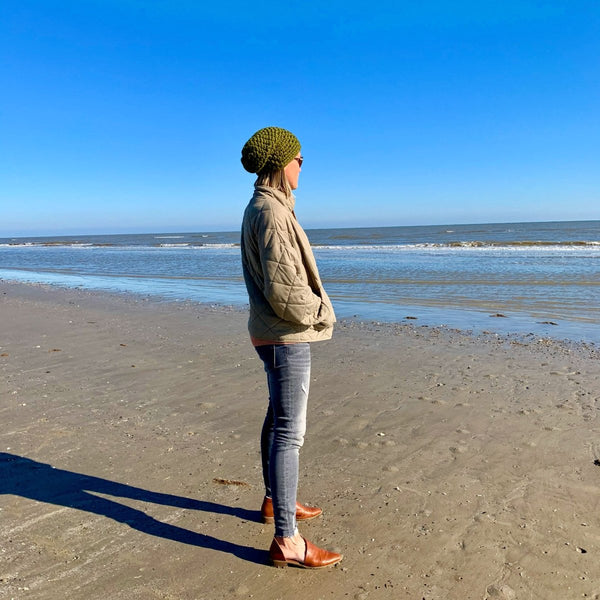 Crochet Simple Slouch Hat | Cilantro Green Slouchy Beanie - b.e.happe