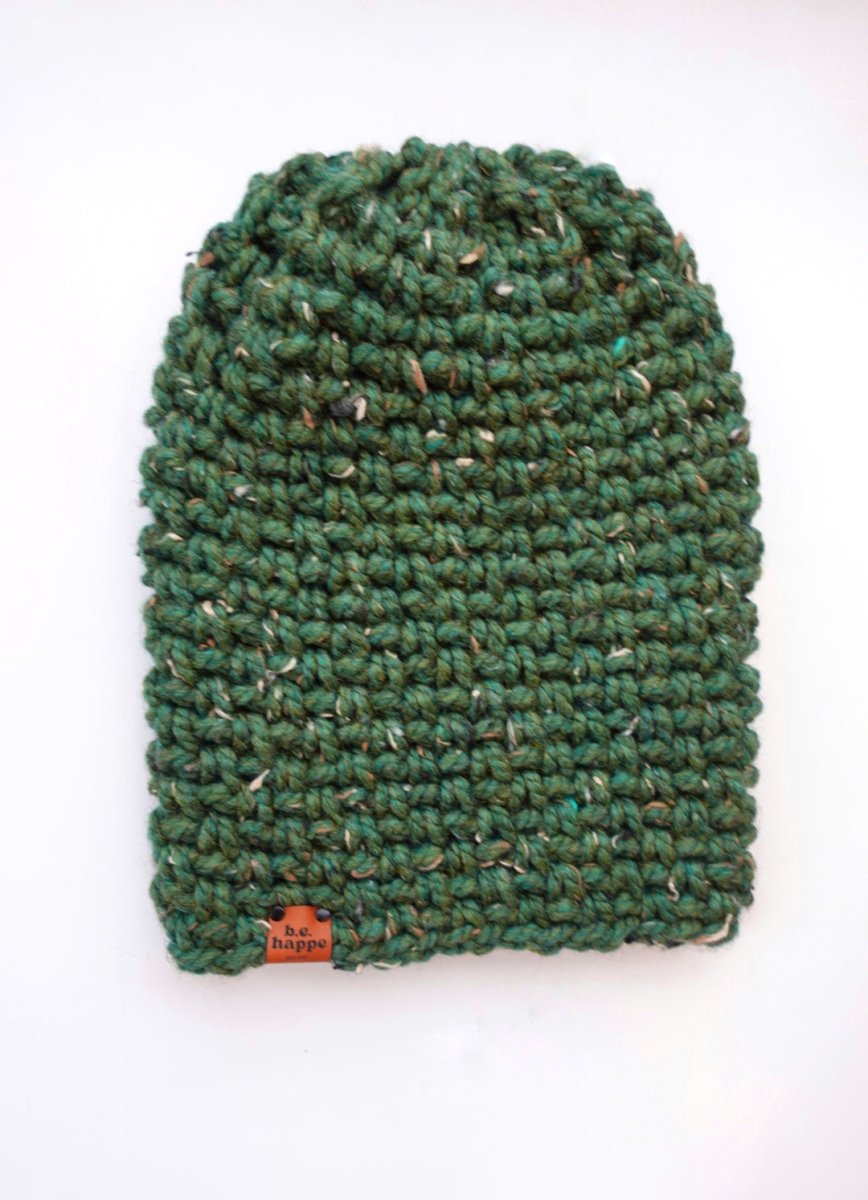 Crochet Simple Slouch Hat | Green Slouchy Beanie - b.e.happe