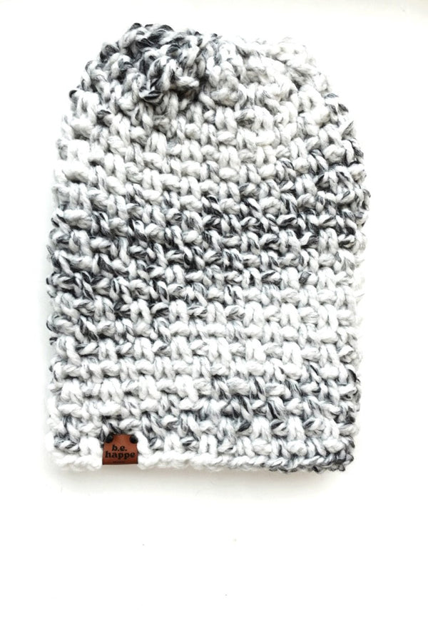Crochet Simple Slouch Hat | Marble Slouchy Beanie - b.e.happe