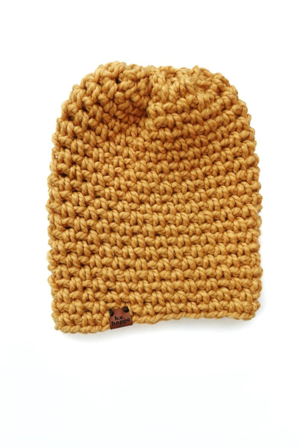 Crochet Simple Slouch Hat | Mustard Yellow Slouchy Beanie - b.e.happe