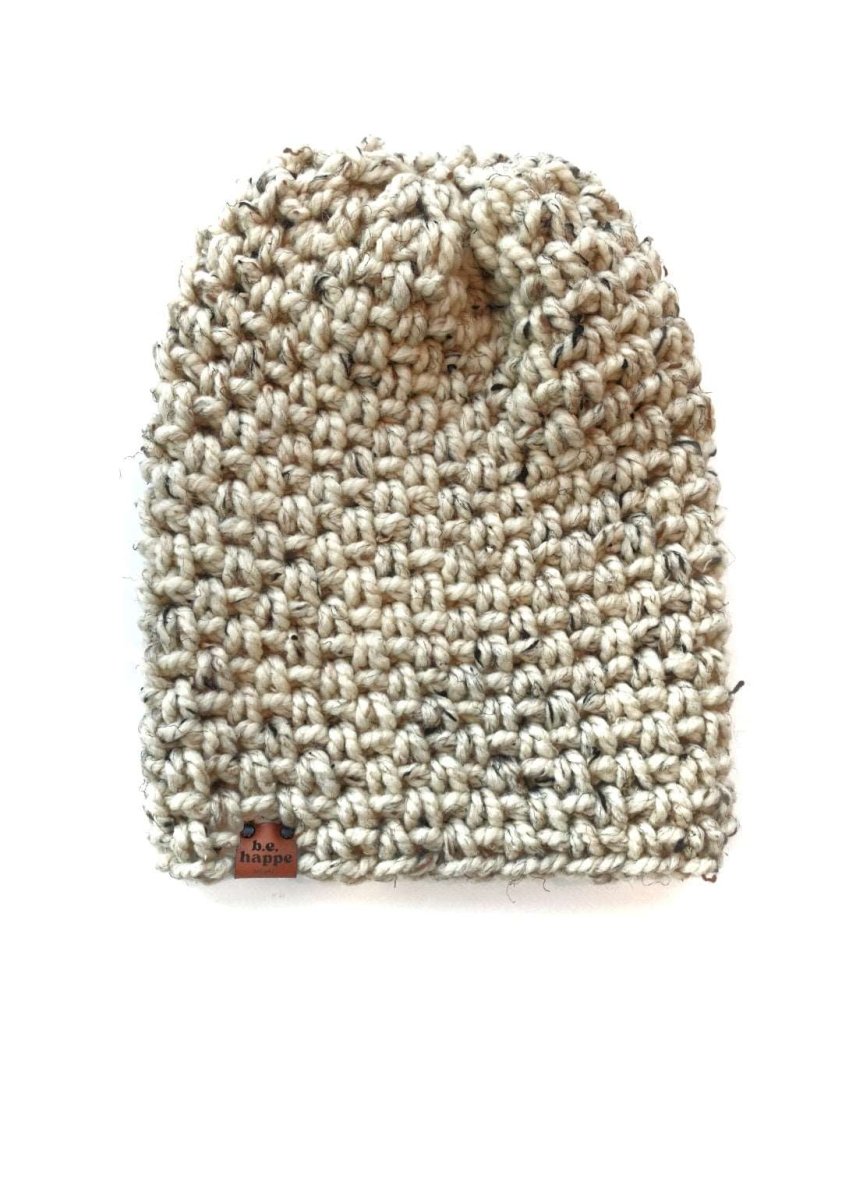 Crochet Simple Slouch Hat | Oatmeal Slouchy Beanie - b.e.happe
