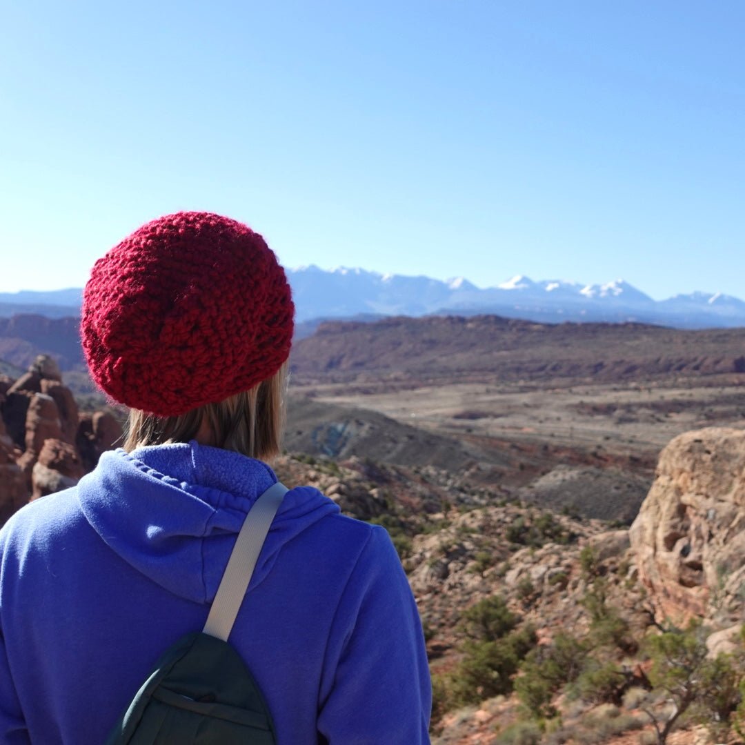 Crochet Simple Slouch Hat | Red Slouchy Beanie - b.e.happe