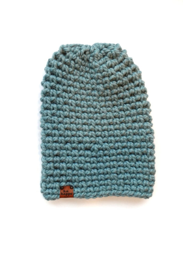 Crochet Simple Slouch Hat | Succulent Blue Beanie - b.e.happe