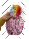 Handmade Knit Happe Hearts Pom Pom Hat | Fairy Rainbow