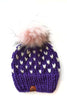 Handmade Knit Happe Hearts Pom Hat | Iris Purple