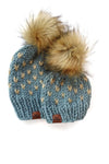 Mommy and me knit heart pom pom hat, behappe handmade knit pom hat, chunky knit pom pom beanie, mommy and mini winter beanie, handmade knit winter hat with pom pom, faux fur pom pom winter hat, pom pom winter hat with hearts, blue handmade knit beanie 