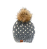 Adult Knit Happe Hearts Pom Pom Hat | Slate + Off White