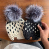 Handmade Knit Happe Hearts Pom Pom Hat | Off White + Charcoal
