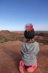 Handmade Knit Happe Hearts Pom Pom Hat | Charcoal Rainbow