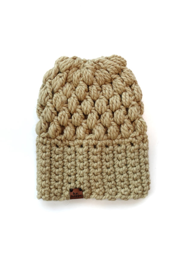 Crochet Slouch Hat | Tan Slouchy Beanie - from b.e.happe