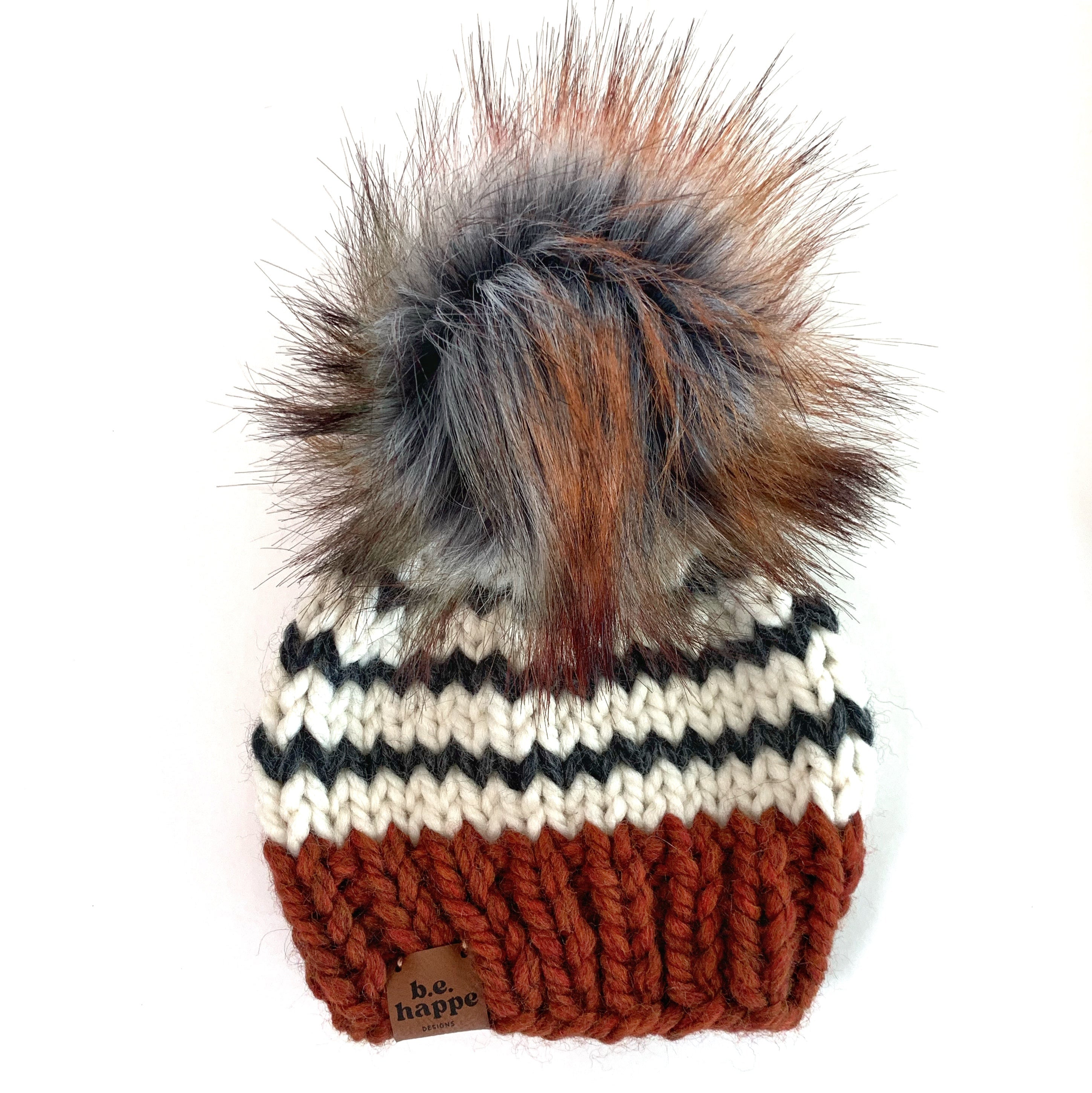 Adult Knit Pom Hat | Spice Striped Beanie -  from b.e.happe 