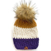 Adult Stripe Pom Hat| Purple + Mustard Yellow